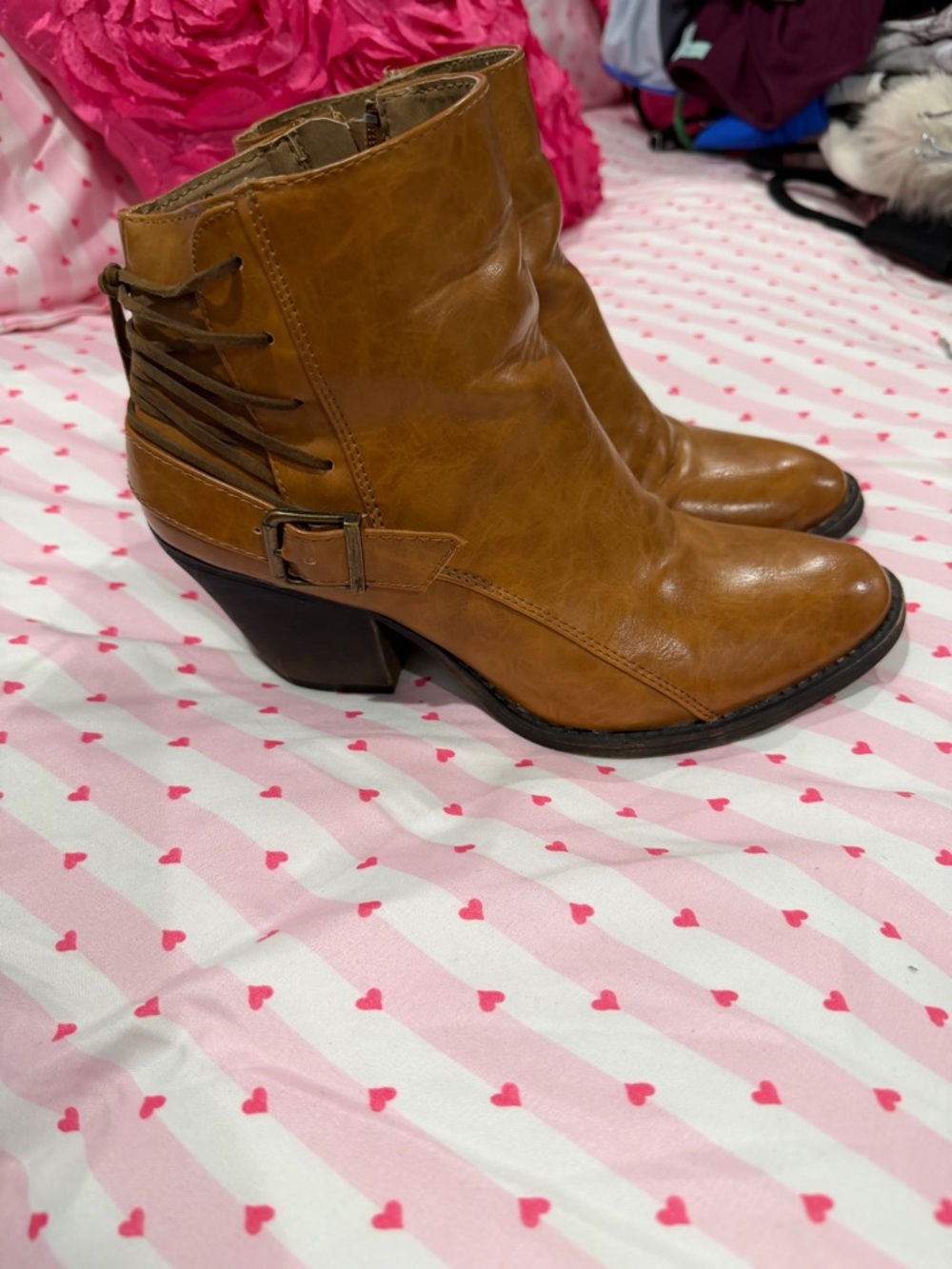 Milano Cognac Brown Leather Ankle Booties with Buckle Detail